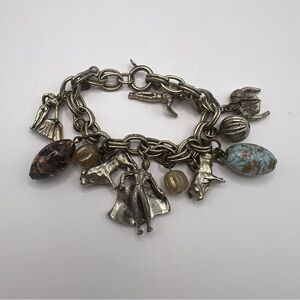 Toreador Bull Fighter Themed Silver Tone Charm Bracelet w/ Murano Glass